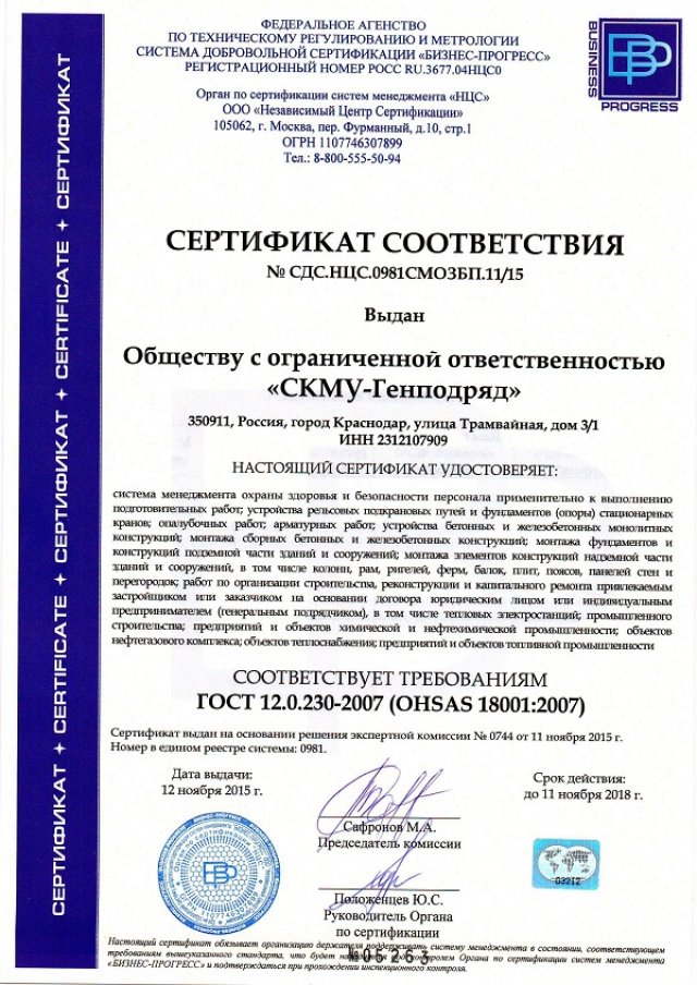 Стоимость получения OHSAS 18001
